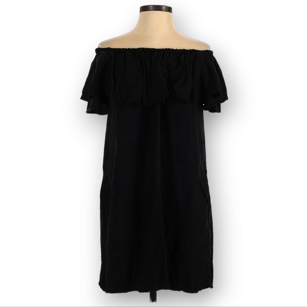 Zara‎ Sheath Dress Size S Black Off The Shoulder Ruffle Top Loose Fit Classic